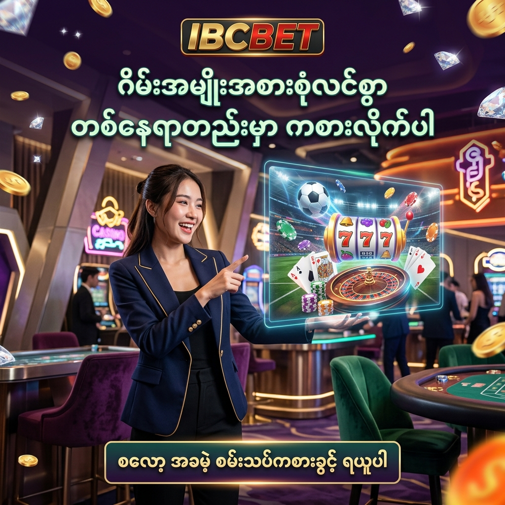 IBCBET တွင် စလော့အခမဲ့စမ်းသပ်ကစားခွင့်၊ ကမ္ဘာ့ထိပ်တန်းစလော့ဂိမ်းများ၊ တိုက်ရိုက်ကစီနို (Live Casino) နှင့် အားကစားလောင်းကစားများကို တစ်နေရာတည်းတွင် စုံလင်စွာကစားနိုင်ပုံကို ဖော်ပြထားသည့် ပရိုမိုးရှင်းပုံရိပ်ဖြစ်ပြီး၊ ဆွဲဆောင်မှုရှိသော အာရှအမျိုးသမီးတင်ဆက်သူနှင့်အတူ ရောင်စုံဂိမ်းဟိုလိုဂရမ်များ ပါဝင်သည့် ဖန်တစီကာစီနိုနောက်ခံဖြင့် သရုပ်ဖော်ထားသည်။